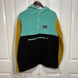 Massive Outdoor Hoodie Men L Colorblock Fleece Retro Y2K Streetwear Cozy